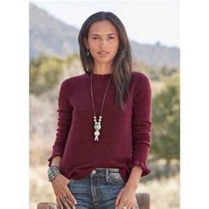 Sundance Aileen Cashmere Wool Blend Ruffle Pullover Sweater in Burgundy
